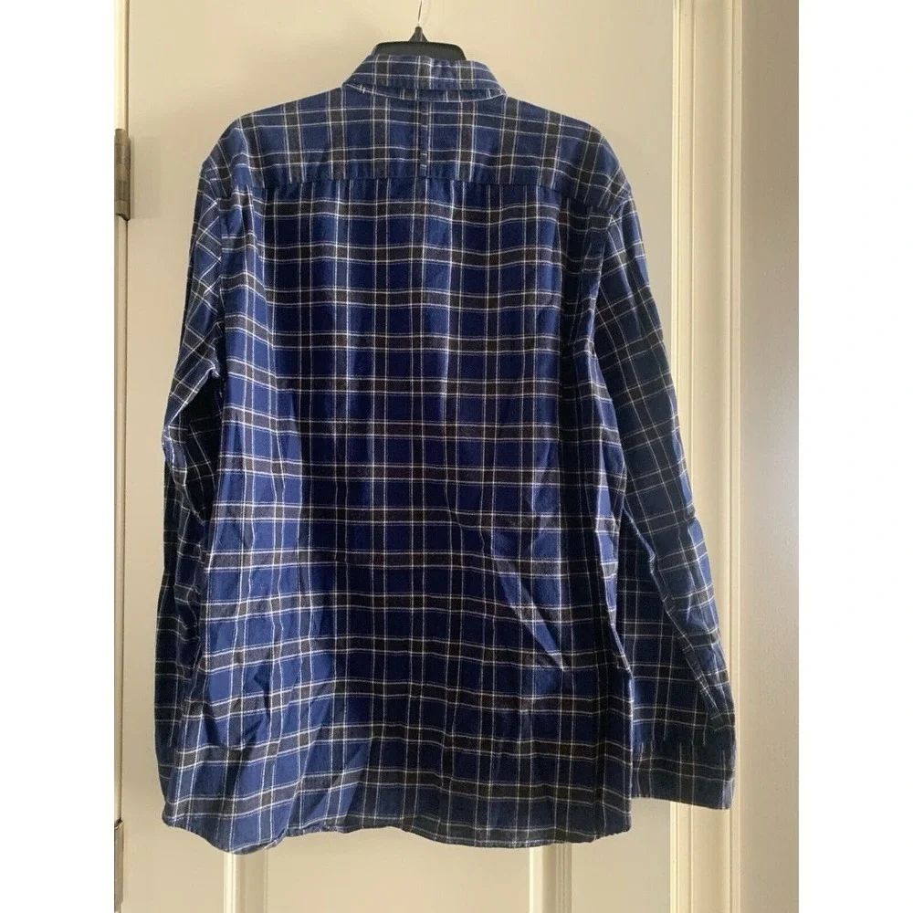 Banana Republic Luxe Flannel Shirt Mens XL Slim Fit   Blue‎ Black Plaid Rugged